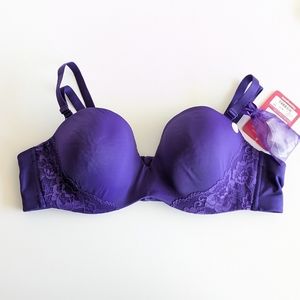 44B Intimates purple lace strapless bra with clear straps